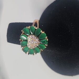 Emerald Green Zirconia Heart Shaped Ring Gold Plated Adjustable New